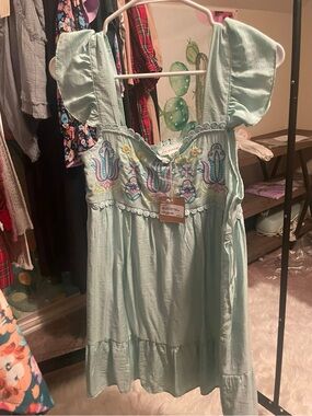 Blu Pepper Light Blue Embroidered Mini Dress
